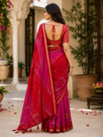 Premium Pink Red Korvi Silk Saree - Image 2
