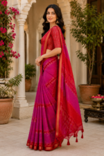 Premium Pink Red Korvi Silk Saree - Image 3