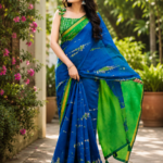 Royal Blue & Green Korvi Silk Saree