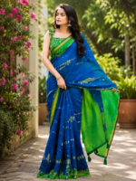 Royal Blue & Green Korvi Silk Saree