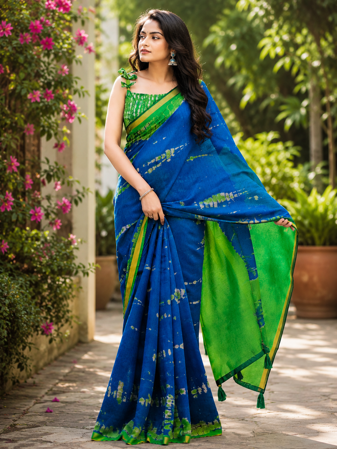Royal Blue & Green Korvi Silk Saree Royal Blue & Green Korvi Silk Saree - Image 1