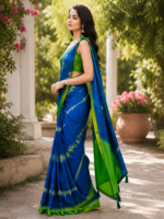 Royal Blue & Green Korvi Silk Saree - Image 3