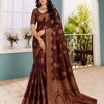 Royal Chocolate Brown Banarasi Chiniya Silk Saree