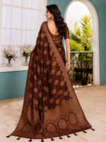 Royal Chocolate Brown Banarasi Chiniya Silk Saree - Image 2