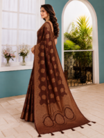 Royal Chocolate Brown Banarasi Chiniya Silk Saree - Image 3