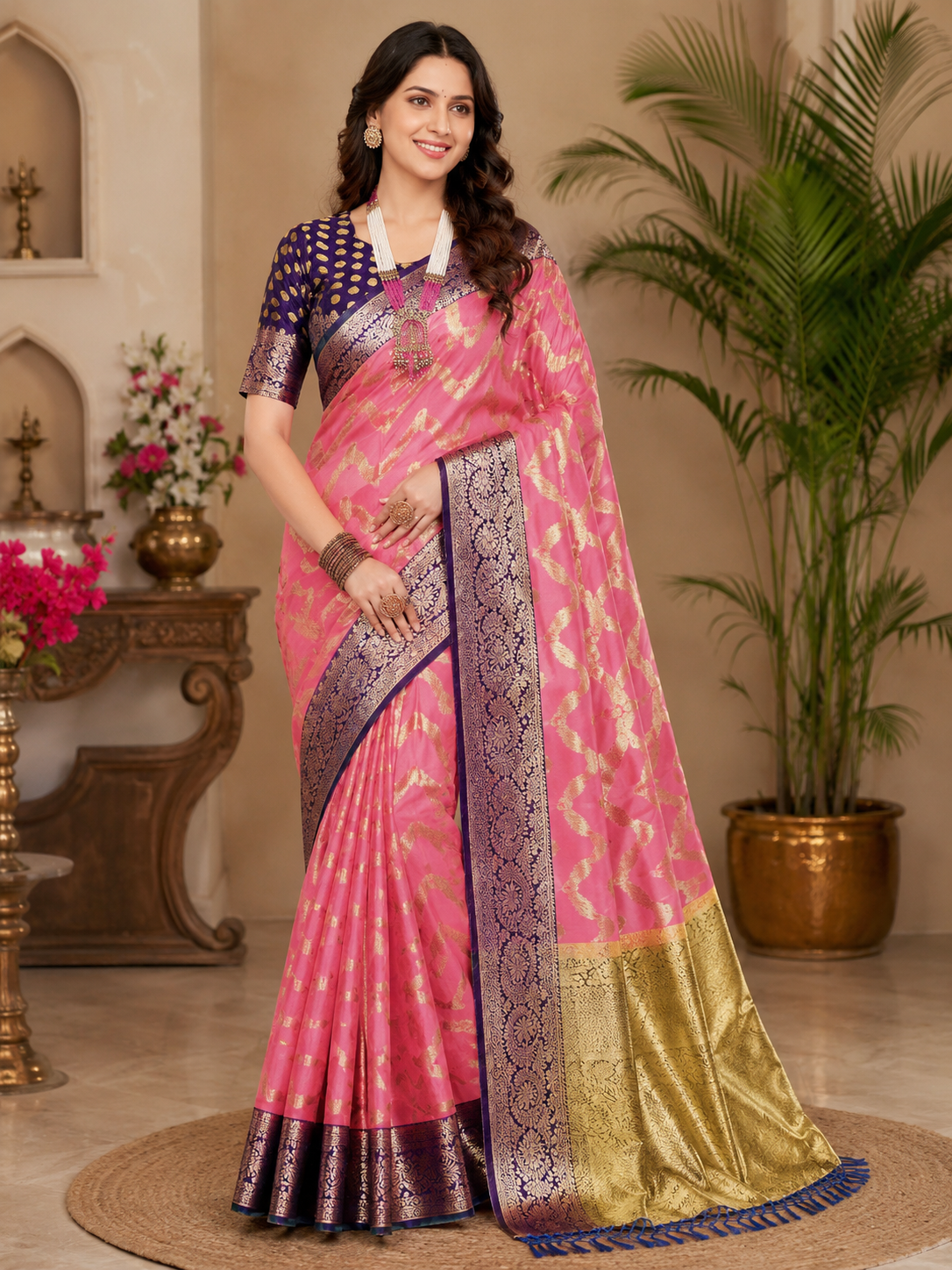 Royal Pink Kadwa Silk Saree with Rich Zari Weaving Royal Pink Kadwa Silk Saree with Rich Zari Weaving - Image 1