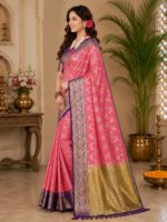 Royal Pink Kadwa Silk Saree with Rich Zari Weaving - Image 3
