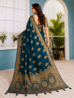 Royal Teal Blue Chiniya Silk Saree with Rich Gold Zari Weaving - Image 2