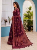 Royal Wine Purple Banarasi Chiniya Silk Saree - Image 3