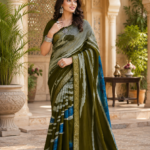 Sand Paints Designer Saree – Olive Green & Blue Artistic Print Saree