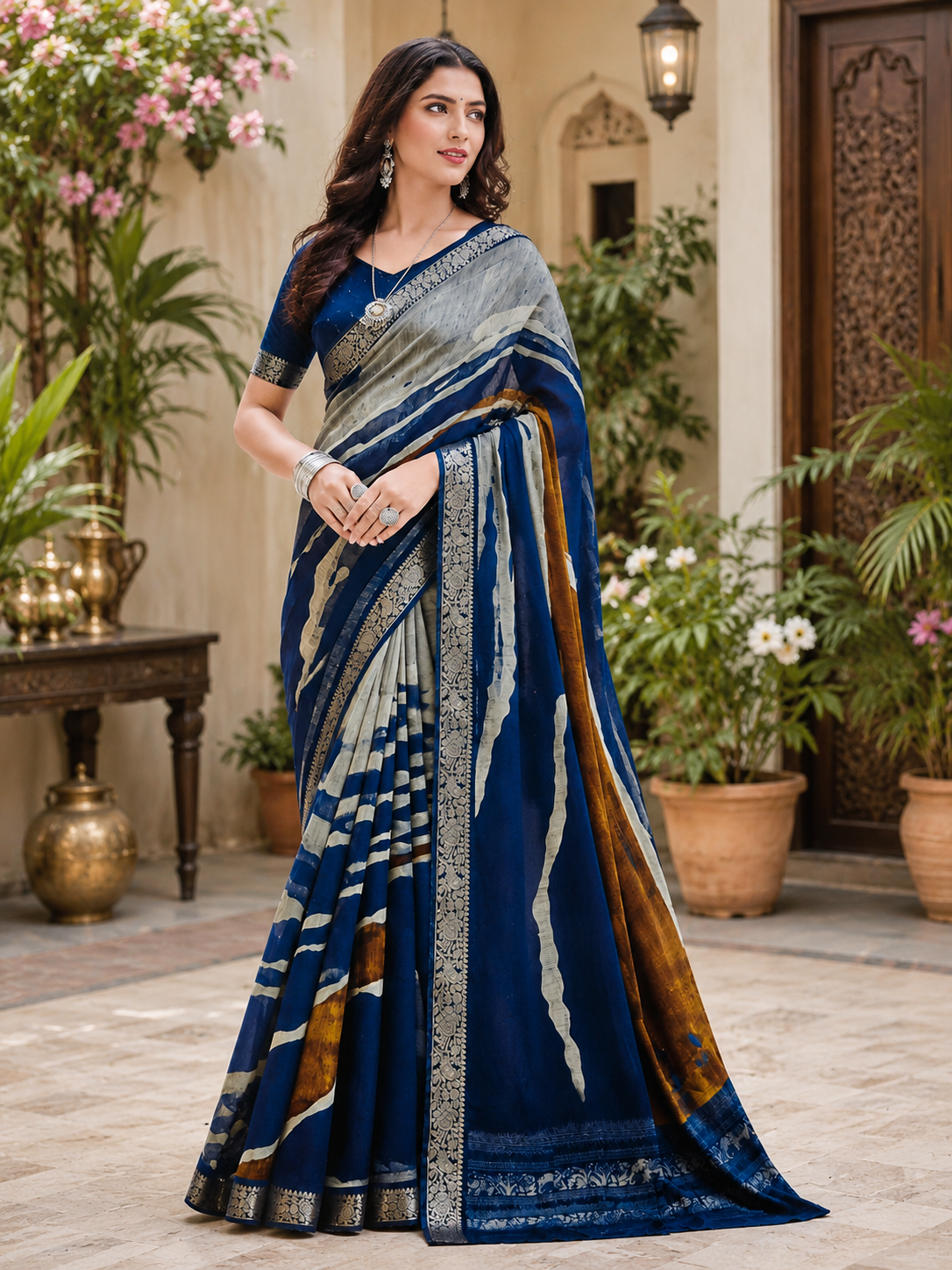 Sand Paints Royal Blue Designer Silk Saree Sand Paints Royal Blue Designer Silk Saree - Image 1
