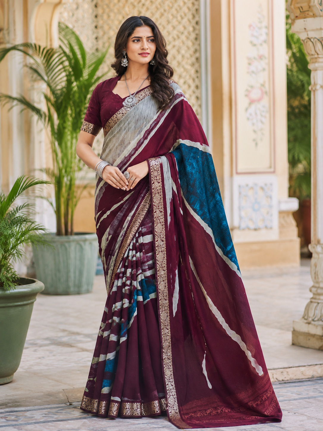 Sand Paints Royal Wine Designer Silk Saree Sand Paints Royal Wine Designer Silk Saree - Image 1