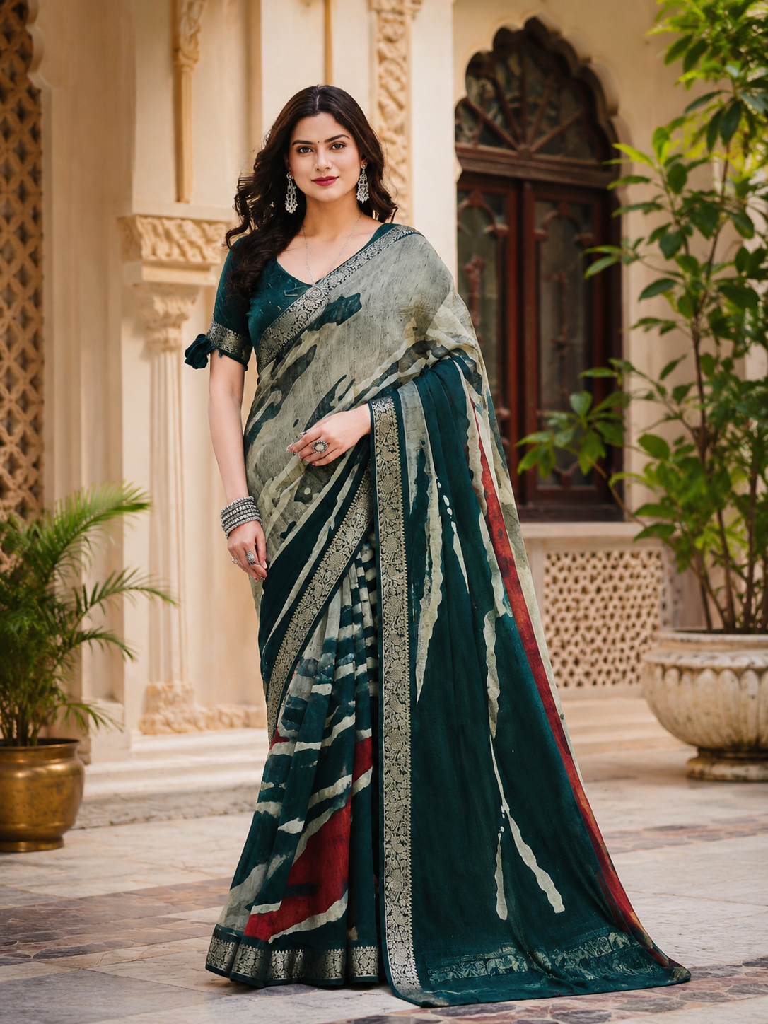 Sand Paints Teal Blue Abstract Designer Saree Sand Paints Teal Blue Abstract Designer Saree - Image 1