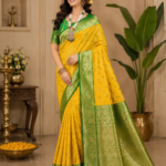 Sunshine Yellow Kadwa Silk Saree with Rich Green Zari Border