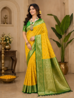 Sunshine Yellow Kadwa Silk Saree with Rich Green Zari Border