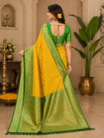 Sunshine Yellow Kadwa Silk Saree with Rich Green Zari Border - Image 2