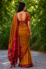Elegant Mustard Red Korvi Silk Saree - Image 2
