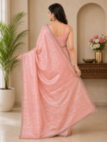 Elegant Peach Cut Work  Saree - Image 2