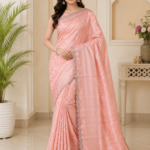 Elegant Peach Cut Work  Saree