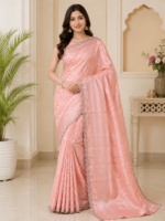 Elegant Peach Cut Work  Saree