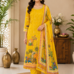 Royal Heritage Yellow 3 Piece Suit Set with Printed Dupatta