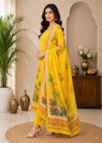 Royal Heritage Yellow 3 Piece Suit Set with Printed Dupatta - Image 2