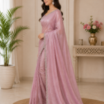 Elegant Blush Pink Tissue Crepe Saree